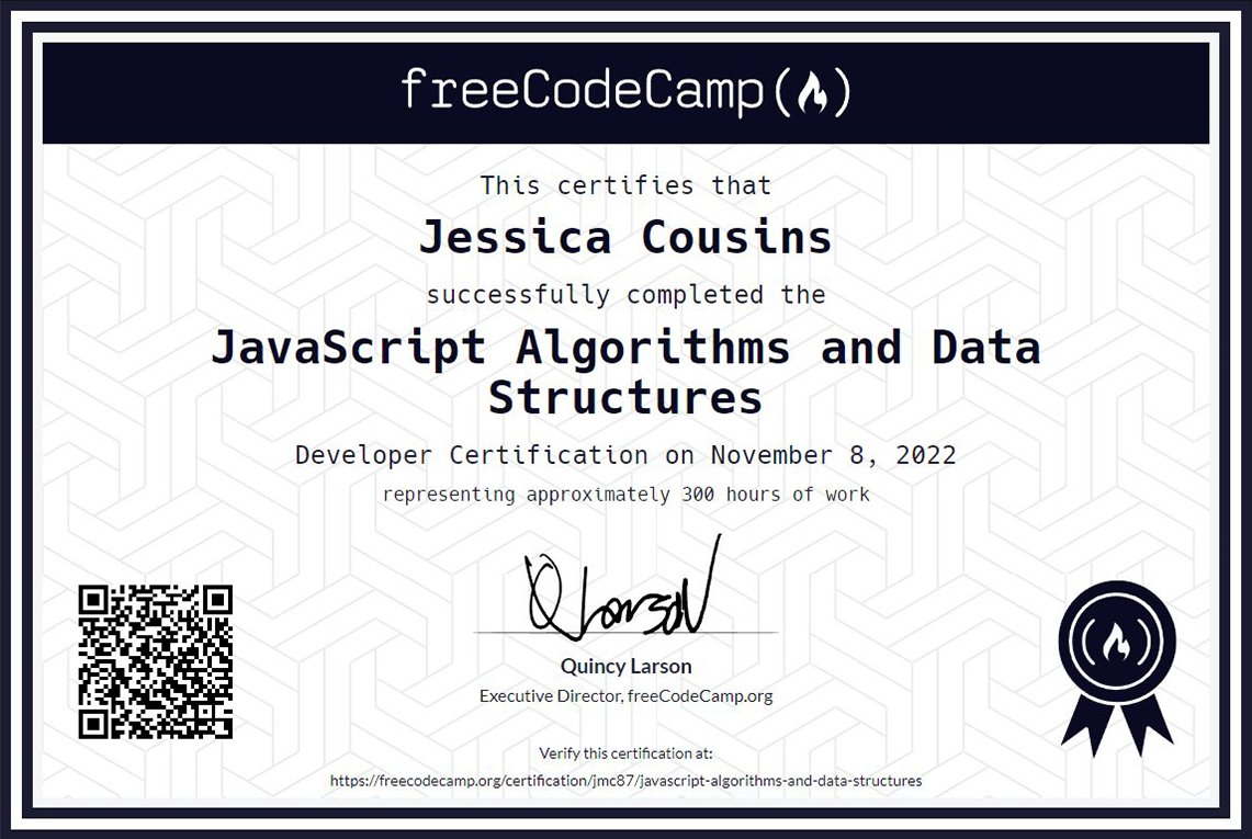 Certificate in JavaScript Algorithms and Data Structures